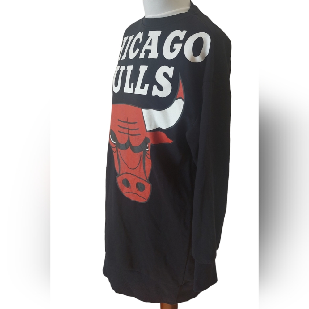 Chicago Bulls Black Sweater Dress Oversized UK Size 2XS Big Graphic Print - Picture 4 of 8